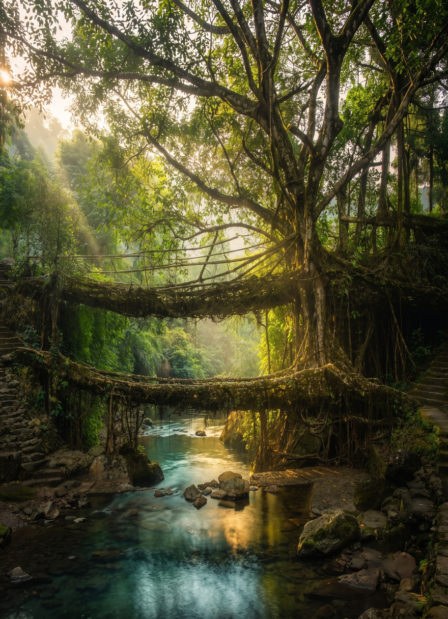 Double Decker Living Root Bridge, Meghalaya